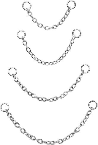 OUFER 316 Stainless Steel 4PCS Silver/Gold Connector Chain, Convertible Dangle Chain for Doule Ear or Nose Piercing, 20-35mm Hypoallergenic Piercing Chain for Helix Tongue Lip Nipple Piercing Jewelry for Women Men in Kuwait