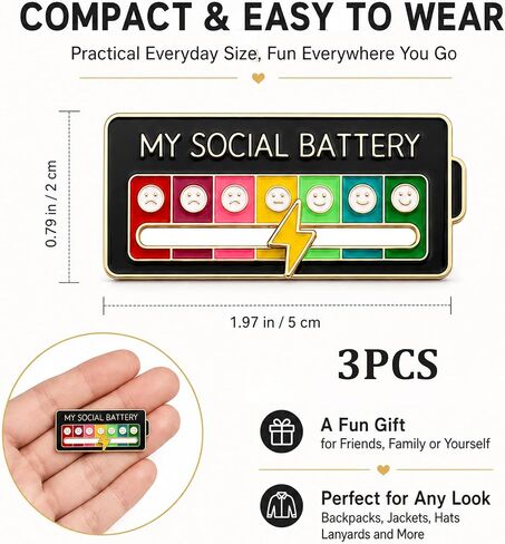 3 Pcs My Social Battery Slider Pin,Funny Social Battery Slider Pin,Social Battery Pi n,My Social Battery Pi n for Work, Cute Expression Mood Pins for Introverts Interactive in Saudi Arabia