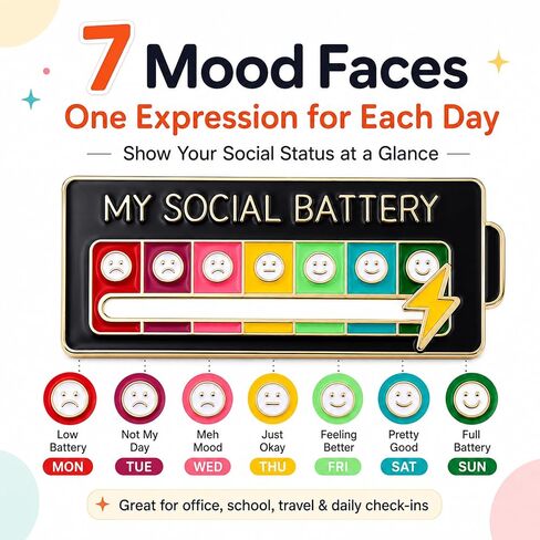 3 Pcs My Social Battery Slider Pin,Funny Social Battery Slider Pin,Social Battery Pi n,My Social Battery Pi n for Work, Cute Expression Mood Pins for Introverts Interactive in Saudi Arabia