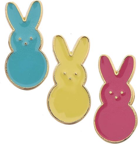 Easter Bunny Enamel Pins, Colorful Peeps Rabbit Brooch Set, Blue Yellow Pink with Gold Trim, 3 Pack Holiday Decoration Gift in Saudi Arabia