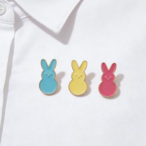 Easter Bunny Enamel Pins, Colorful Peeps Rabbit Brooch Set, Blue Yellow Pink with Gold Trim, 3 Pack Holiday Decoration Gift in Saudi Arabia