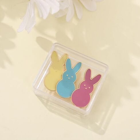 Easter Bunny Enamel Pins, Colorful Peeps Rabbit Brooch Set, Blue Yellow Pink with Gold Trim, 3 Pack Holiday Decoration Gift in Saudi Arabia
