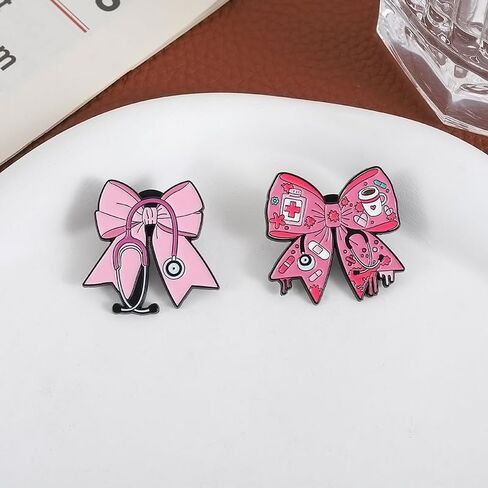 Nurse Enamel Lapel Pins Cute Bowknot Brooch Inspirational Cartoon Lapel Pins Badges Doctor Backpacks Brooch Nurses' Day Gifts for Clothes Bags Hats Accessories-3pcs in Kuwait