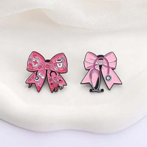 Nurse Enamel Lapel Pins Cute Bowknot Brooch Inspirational Cartoon Lapel Pins Badges Doctor Backpacks Brooch Nurses' Day Gifts for Clothes Bags Hats Accessories-3pcs in Kuwait