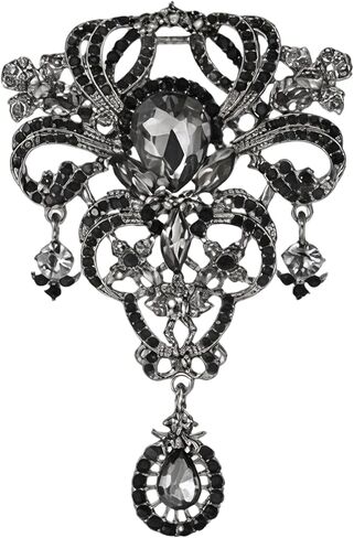 Black Brooch for Women - Vintage Austrian Crystal Brooch Pin, Elegant Floral Design, Perfect for Weddings, Parties, and Daily Wear, Large Brooches and Pins for Women in Saudi Arabia