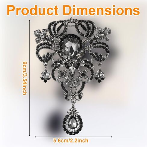 Black Brooch for Women - Vintage Austrian Crystal Brooch Pin, Elegant Floral Design, Perfect for Weddings, Parties, and Daily Wear, Large Brooches and Pins for Women in Saudi Arabia