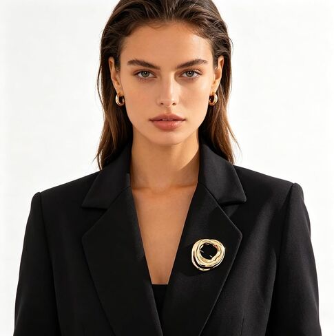 Funky Chunky Gold Hollow Brooches Pins for Women, Geometric Round Spiral Brooch Pin，Irregular Geometric Trendy Party Prom Wedding Evening Formal Occasions in Saudi Arabia