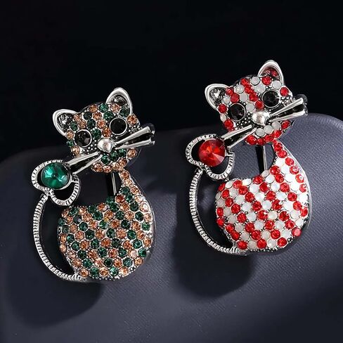 Cute Rhinestone Cat Brooch Pin, Premium Alloy Kitten Lapel Pin, Elegant Women Fashion Jewelry Accessory for Daily Wear & Gifting(Green) in Kuwait