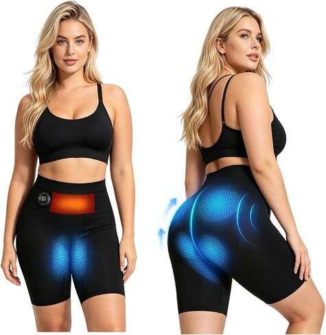 Microcurrent Toning Shorts for Women, High Waist Tummy Control Butt Lifting Compression Shorts, 8 Modes 30 Intensity Levels, 3-Level Abdominal Heating for Body Sculpting Black in Kuwait