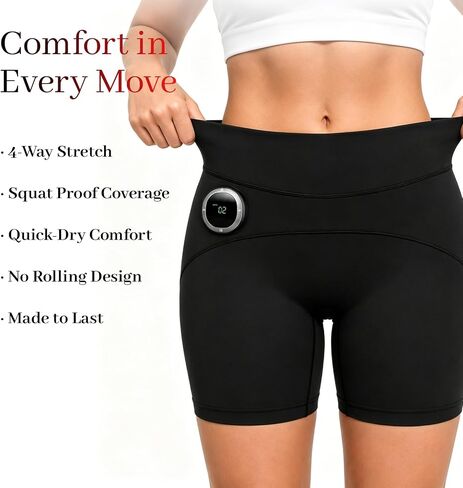 Microcurrent Toning Shorts for Women, High Waist Tummy Control Butt Lifting Compression Shorts, 8 Modes 30 Intensity Levels, 3-Level Abdominal Heating for Body Sculpting Black in Kuwait