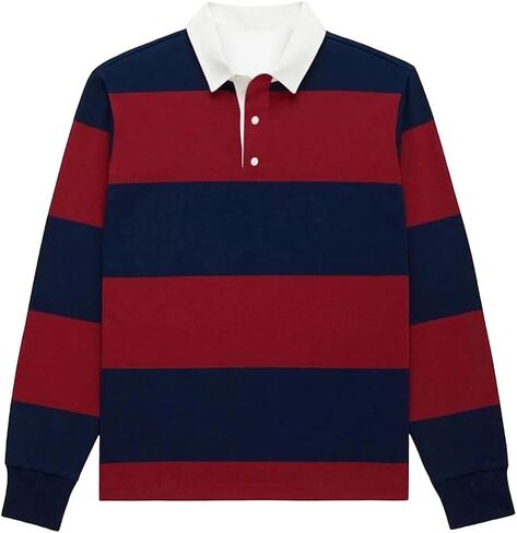 Men's Striped Polo Shirt Long Sleeve Casual Golf Print Cotton Top Comfortable Office Wear in Kuwait