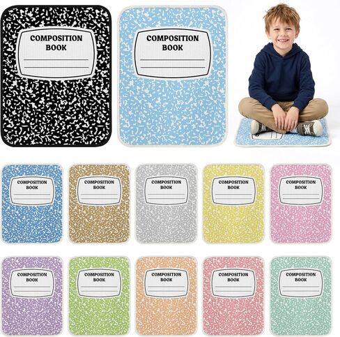 12Pcs Back to School Kids Classroom Carpet Seats Cushions Floor Mat | Composition Notebook Carpet Cushions, 16" Soft Non Slip Seating Rug, Elementary Preschool Kindergarten Learning Playing Areas in Kuwait