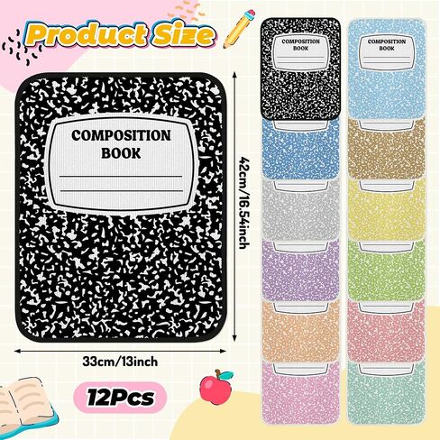 12Pcs Back to School Kids Classroom Carpet Seats Cushions Floor Mat | Composition Notebook Carpet Cushions, 16" Soft Non Slip Seating Rug, Elementary Preschool Kindergarten Learning Playing Areas in Kuwait