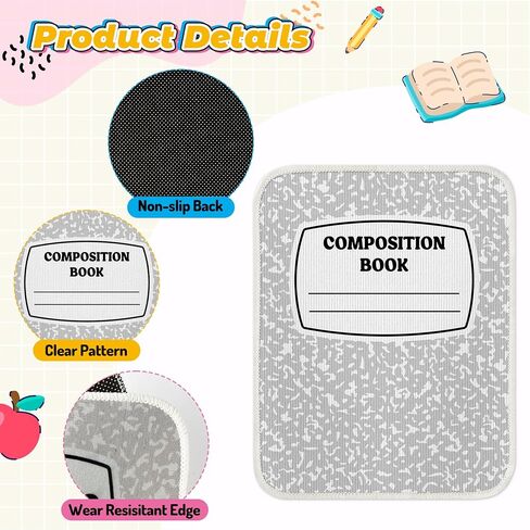 12Pcs Back to School Kids Classroom Carpet Seats Cushions Floor Mat | Composition Notebook Carpet Cushions, 16" Soft Non Slip Seating Rug, Elementary Preschool Kindergarten Learning Playing Areas in Kuwait