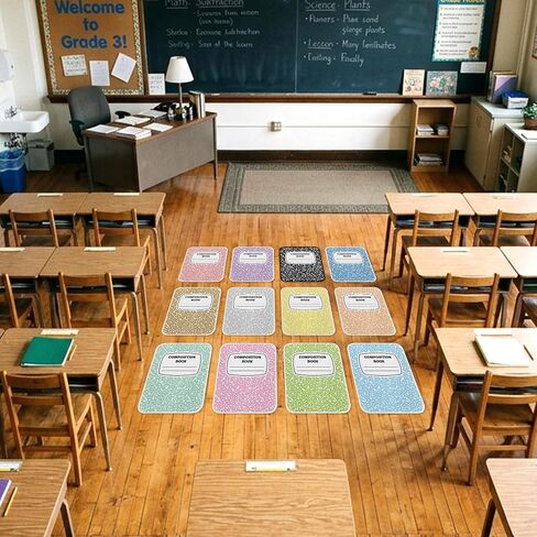 12Pcs Back to School Kids Classroom Carpet Seats Cushions Floor Mat | Composition Notebook Carpet Cushions, 16" Soft Non Slip Seating Rug, Elementary Preschool Kindergarten Learning Playing Areas in Kuwait