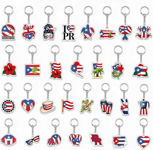 30 Pcs Puerto Rico Flag Keychain Souvenirs Gift Bulk Puerto Rico Acrylic Keychain Accessories for Party Decorations Supplies Holidays Daily Use in Kuwait