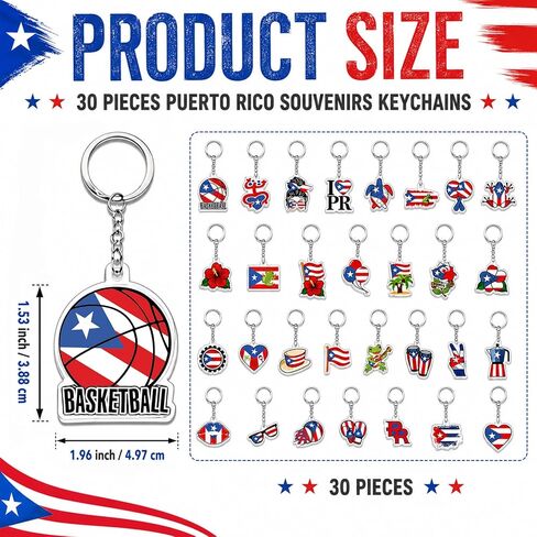 30 Pcs Puerto Rico Flag Keychain Souvenirs Gift Bulk Puerto Rico Acrylic Keychain Accessories for Party Decorations Supplies Holidays Daily Use in Kuwait