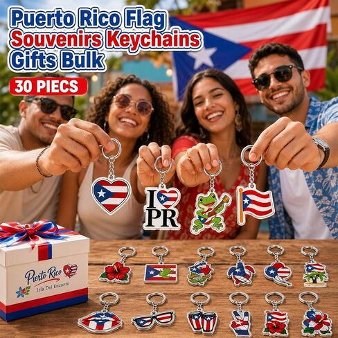 30 Pcs Puerto Rico Flag Keychain Souvenirs Gift Bulk Puerto Rico Acrylic Keychain Accessories for Party Decorations Supplies Holidays Daily Use in Kuwait