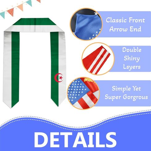 Flag Graduation Stole Sash, Flag Graduation Shawl Sash Stole Wraps Scarf For International Study Pride Women Men (Algeria) in Saudi Arabia