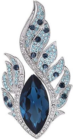 14K Gold Vintage Crystal Feather Brooch, Moissanite Detailing, Chic Statement Pin for Coats and Fashion Ensembles in Saudi Arabia