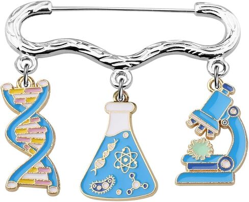 CHOORO Microscope and DNA Double Helix Pendant Brooch Pin Science Gift for Laboratory Technologist/Science Student in Kuwait