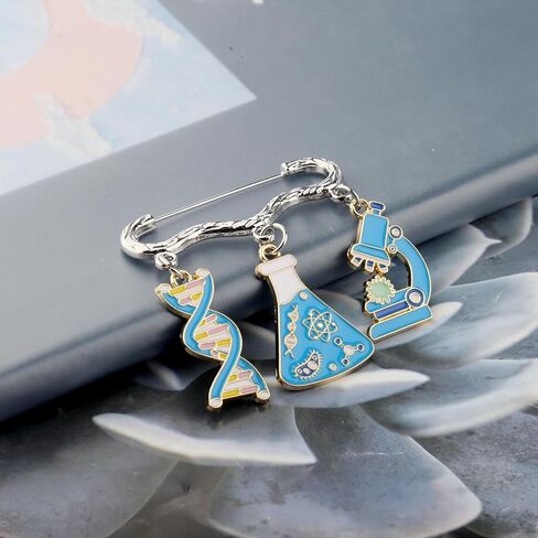 CHOORO Microscope and DNA Double Helix Pendant Brooch Pin Science Gift for Laboratory Technologist/Science Student in Kuwait