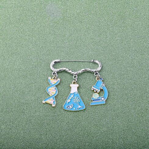 CHOORO Microscope and DNA Double Helix Pendant Brooch Pin Science Gift for Laboratory Technologist/Science Student in Kuwait