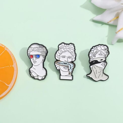 ROFARSO Art Bust Sculpture Enamel Lapel Pin Set Michelangelo's David Pin, Accessory for Backpacks Clothing Bags Hats Shirts (3piccs pin set) in Kuwait