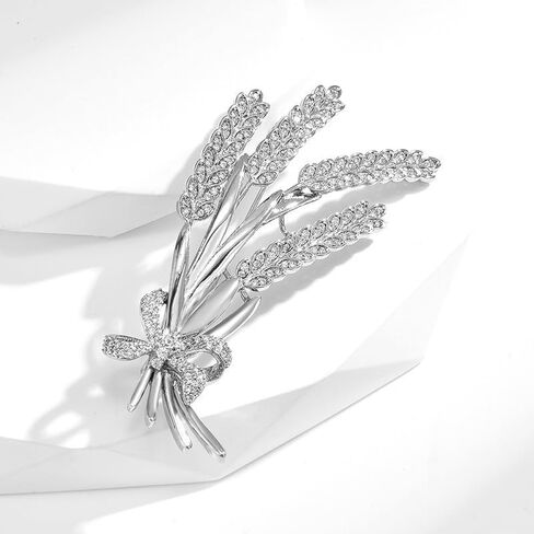 Silver Wheat Brooch for Women Fashion Rhinestone Brooch Pin for Dress White Wheat Lapel Pin Jewelry Gift for Mom Wife in Saudi Arabia