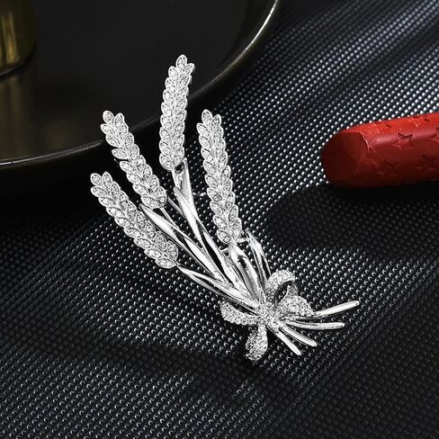 Silver Wheat Brooch for Women Fashion Rhinestone Brooch Pin for Dress White Wheat Lapel Pin Jewelry Gift for Mom Wife in Saudi Arabia