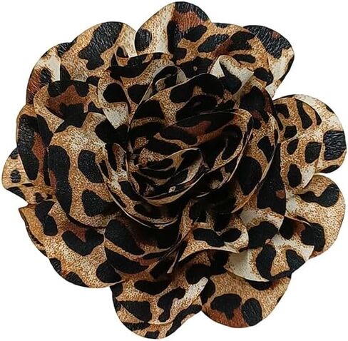 Boho Leopard Print Camellia Flower Large Brooch Lapel Pin for Women Fabric Satin Big Floral Rose Hair Clips for Women Wedding Dance Dress Suit Clothes Accessory Brooches Pins Exaggerated Jewelry 170mm in Kuwait