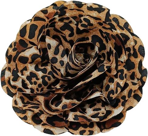 Boho Leopard Print Camellia Flower Large Brooch Lapel Pin for Women Fabric Satin Big Floral Rose Hair Clips for Women Wedding Dance Dress Suit Clothes Accessory Brooches Pins Exaggerated Jewelry 170mm in Kuwait
