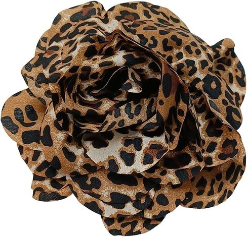 Boho Leopard Print Camellia Flower Large Brooch Lapel Pin for Women Fabric Satin Big Floral Rose Hair Clips for Women Wedding Dance Dress Suit Clothes Accessory Brooches Pins Exaggerated Jewelry 170mm in Kuwait