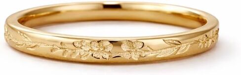 Floral Engraved Gold Wedding Band for Women | Vintage Style Minimalist Stackable Ring | Dainty Leaf Pattern Ring | Elegant Everyday Jewelry Gift for Her in Kuwait