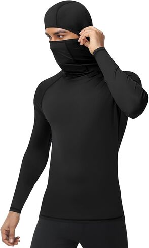 Runhit Men's Compression Shirts Hoodie with Mask Turtleneck Long Sleeve Running Base Layer Top Workout Sports Undershirts in Kuwait