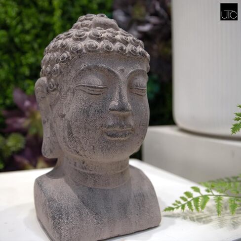 Urban Trends Cement Buddha Head with Beaded Ushnisha on Base LG Washed Finish Gray, Gray in Saudi Arabia