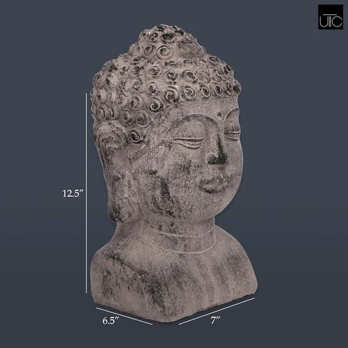 Urban Trends Cement Buddha Head with Beaded Ushnisha on Base LG Washed Finish Gray, Gray in Saudi Arabia