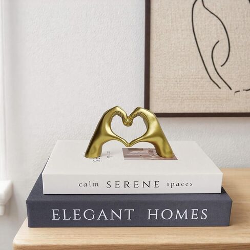 MAOBUYOU Small Heart Hands Sculpture, Modern Aesthetic Decor for Living Room, Bedroom, Bookshelf, Coffee Table, Office, Love Finger Statue, Unique Gift for Wedding, Christmas, Birthday (Gold) in Saudi Arabia