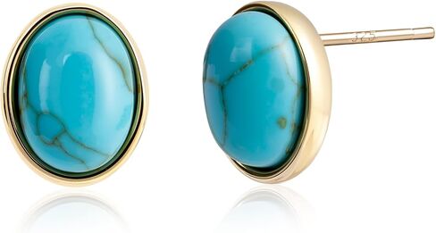 Gold Oval Turquoise Stud Earrings for Women - Trendy Turquoise Jewelry in Saudi Arabia