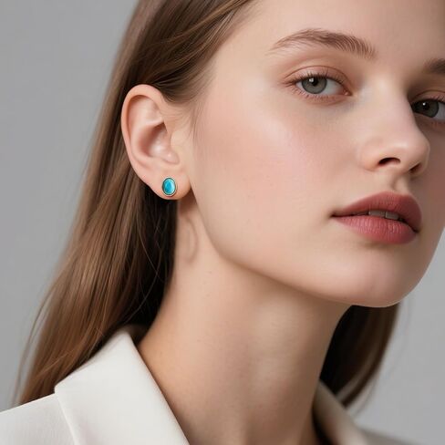 Gold Oval Turquoise Stud Earrings for Women - Trendy Turquoise Jewelry in Saudi Arabia