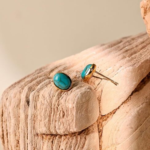 Gold Oval Turquoise Stud Earrings for Women - Trendy Turquoise Jewelry in Saudi Arabia