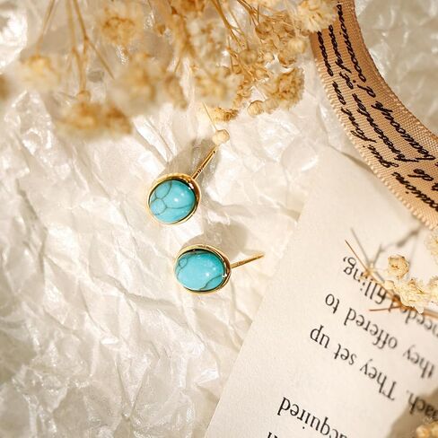 Gold Oval Turquoise Stud Earrings for Women - Trendy Turquoise Jewelry in Saudi Arabia