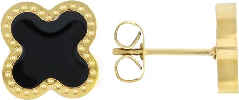 JTV Gold Tone Stainless Steel Enamel Clover Stud Earrings for Women - Tarnish Resistant Fashion Jewelry with Push Back Closure - Available in White or Black Quatrefoil Studs - 9.5 mm in Saudi Arabia