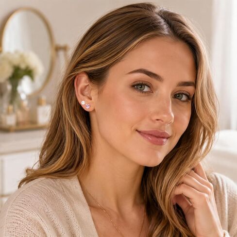 4 Pairs Gold Tone Stainless Steel Stud Earrings Set Hypoallergenic Screw Back Earrings with Pearl Flower Heart and Crystal Ball Designs for Women in Saudi Arabia