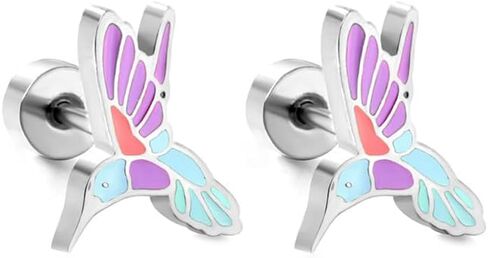 20g Hummingbird Flat Screw Back Stud Earrings for Women Men Stainless Steel Gold-Tone/Silver Plated Cute Colorful Enamel Bird Animal Cartilage Tragus Piercing Sleeper Studs Fashion Jewelry in Kuwait