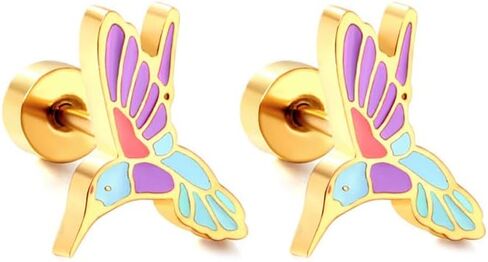 20g Hummingbird Flat Screw Back Stud Earrings for Women Men Stainless Steel Gold-Tone/Silver Plated Cute Colorful Enamel Bird Animal Cartilage Tragus Piercing Sleeper Studs Fashion Jewelry in Kuwait