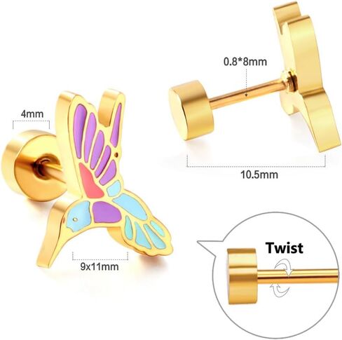 20g Hummingbird Flat Screw Back Stud Earrings for Women Men Stainless Steel Gold-Tone/Silver Plated Cute Colorful Enamel Bird Animal Cartilage Tragus Piercing Sleeper Studs Fashion Jewelry in Kuwait