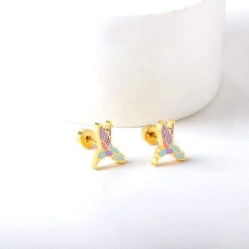 20g Hummingbird Flat Screw Back Stud Earrings for Women Men Stainless Steel Gold-Tone/Silver Plated Cute Colorful Enamel Bird Animal Cartilage Tragus Piercing Sleeper Studs Fashion Jewelry in Kuwait