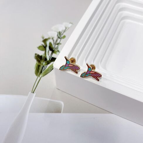 20g Hummingbird Flat Screw Back Stud Earrings for Women Men Stainless Steel Gold-Tone/Silver Plated Cute Colorful Enamel Bird Animal Cartilage Tragus Piercing Sleeper Studs Fashion Jewelry in Kuwait