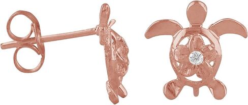 Sterling Silver Small Turtle and Plumeria Stud Earrings in Kuwait